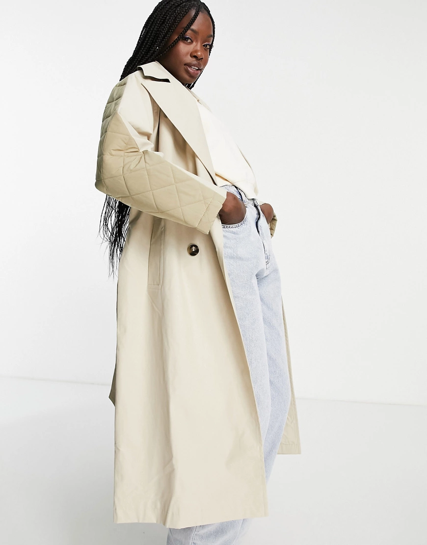 ASOS DESIGN – Hybrider Oversize-Stepptrenchcoat in Camel-Neutral günstig online kaufen