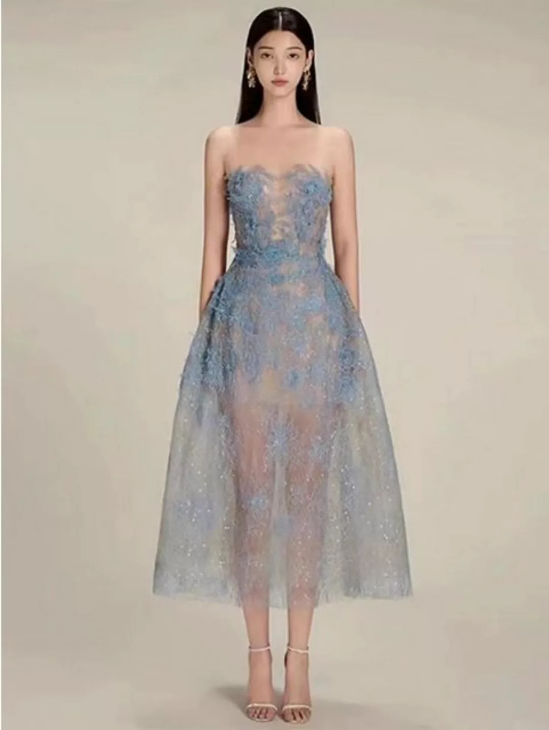 jalleria Dirndl Sommerkleid florales Spitzen-Mesh-Kleid günstig online kaufen
