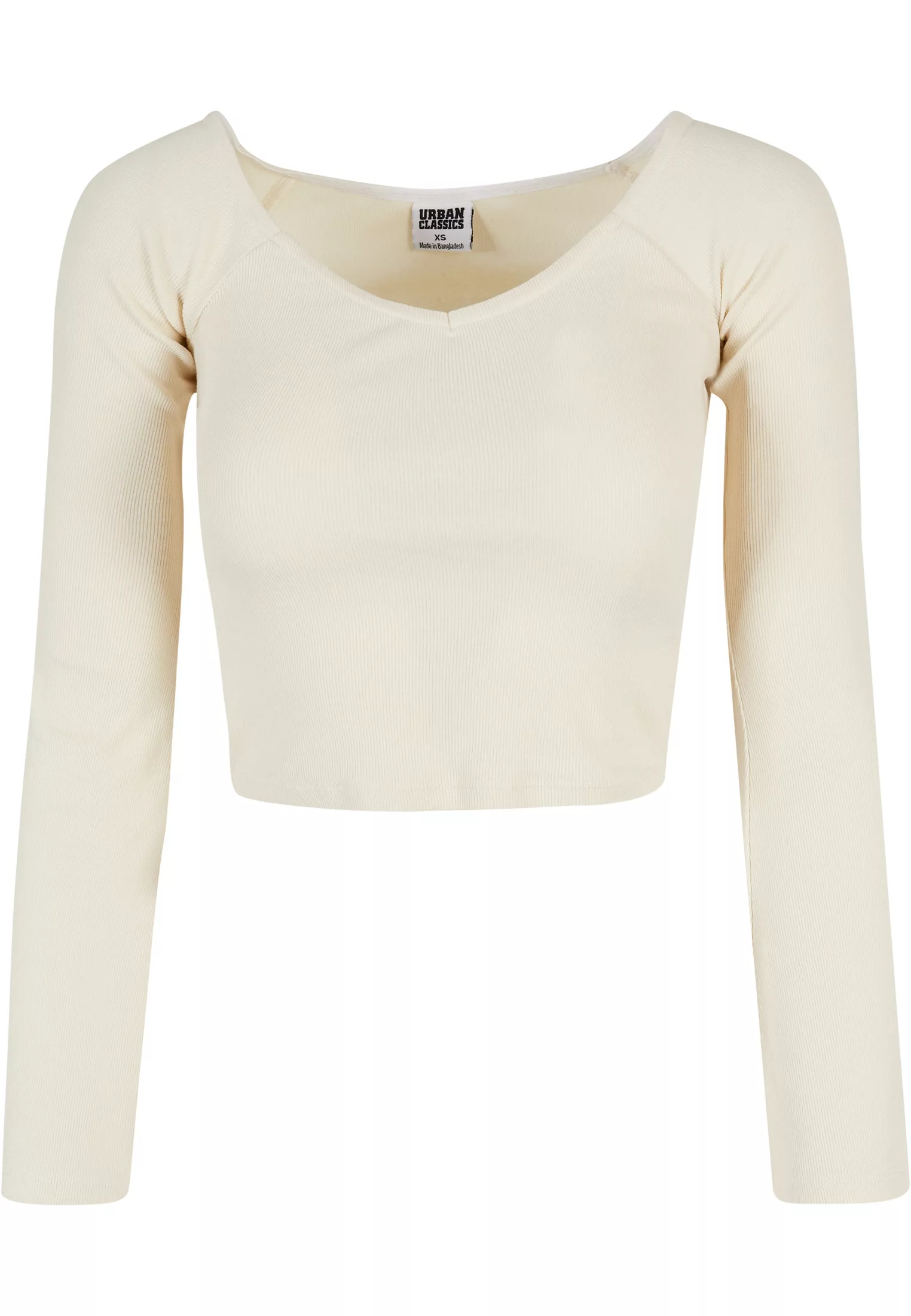 URBAN CLASSICS Langarmshirt "Damen Ladies Short Rib Wide V-Neck Longsleeve" günstig online kaufen