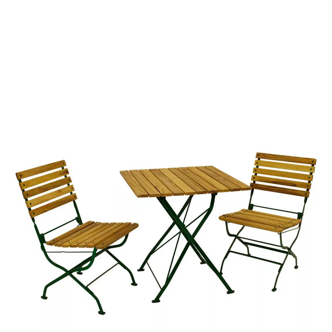 Terrassensitzgruppe klappbar aus Robinie dunkelgrünem Stahl (dreiteilig) günstig online kaufen