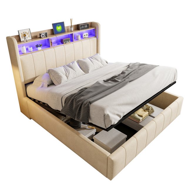 HAUSS SPOLE Polsterbett 160x200cm mit LED-Beleuchtung und USB-Steckdose, Le günstig online kaufen