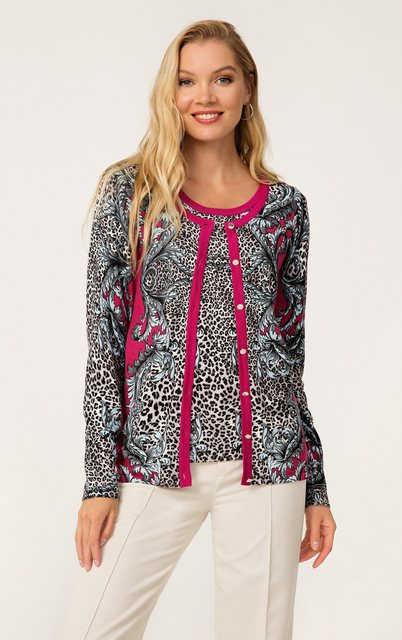 Passioni Cardigan Twinset mit Schal-Print im Leoparden- und Zierstil günstig online kaufen