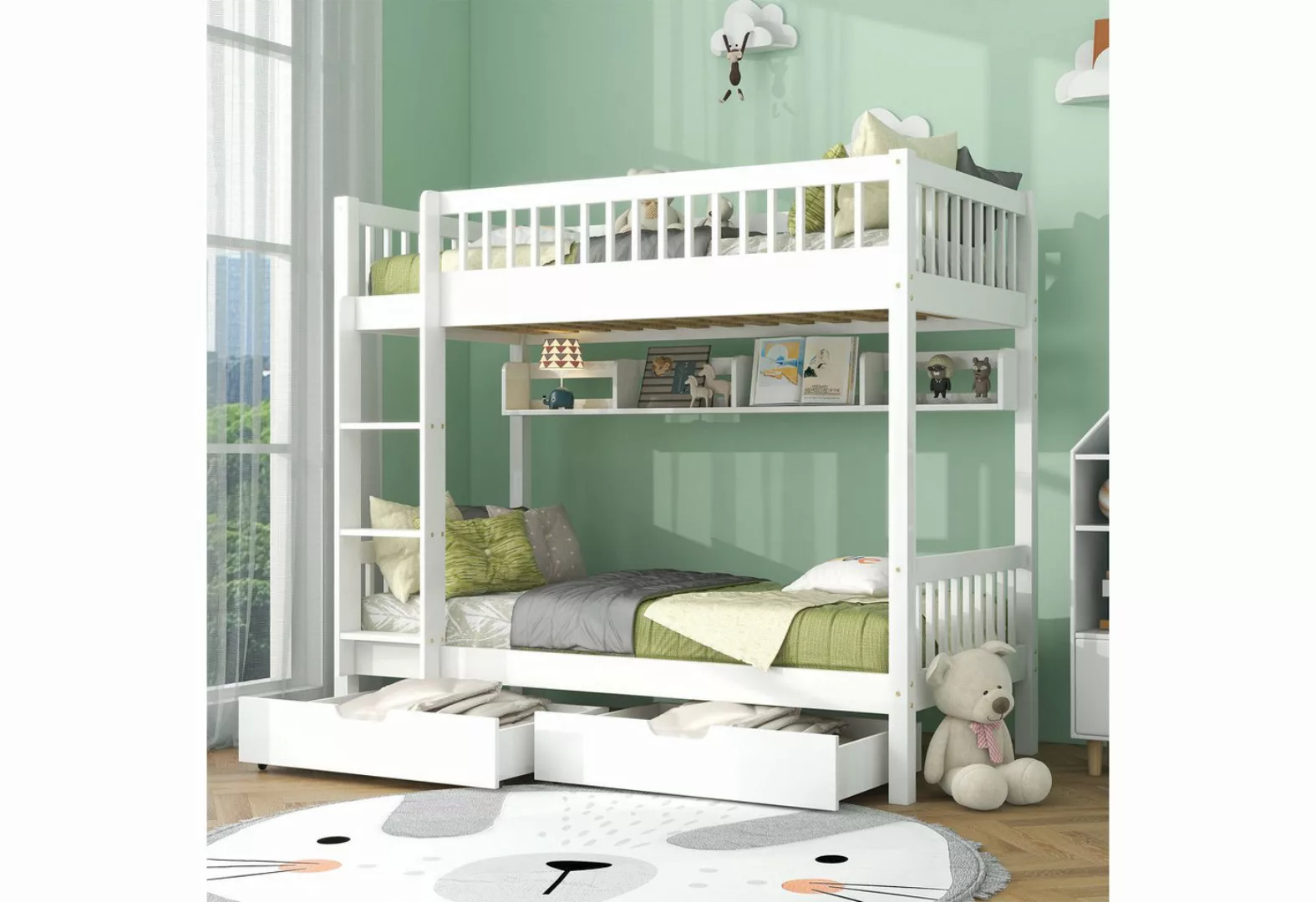 Celya Etagenbett Kinderbett Kiefernholzrahmen 90x200cm, mit Fallschutzgitte günstig online kaufen