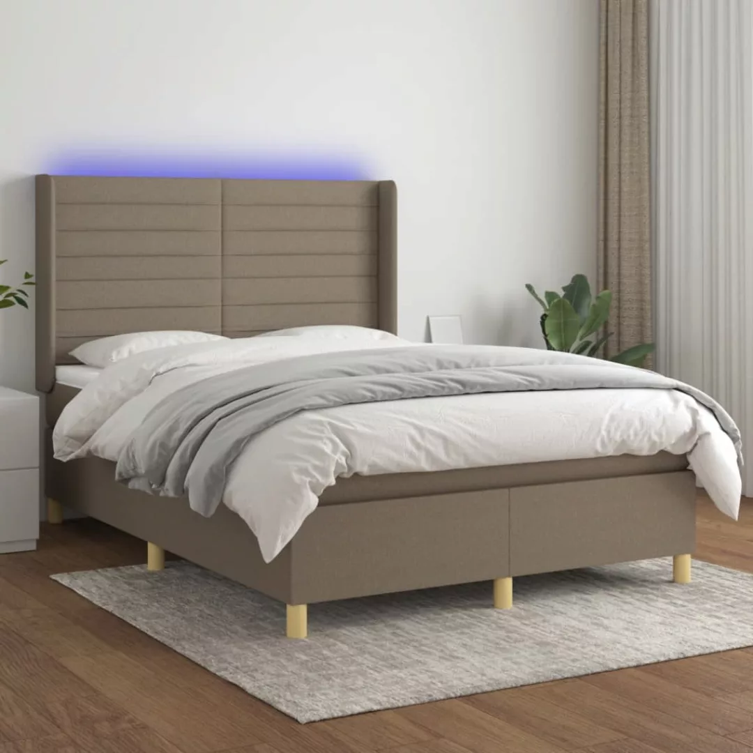 Vidaxl Boxspringbett Mit Matratze & Led Taupe 140x200 Cm Stoff günstig online kaufen