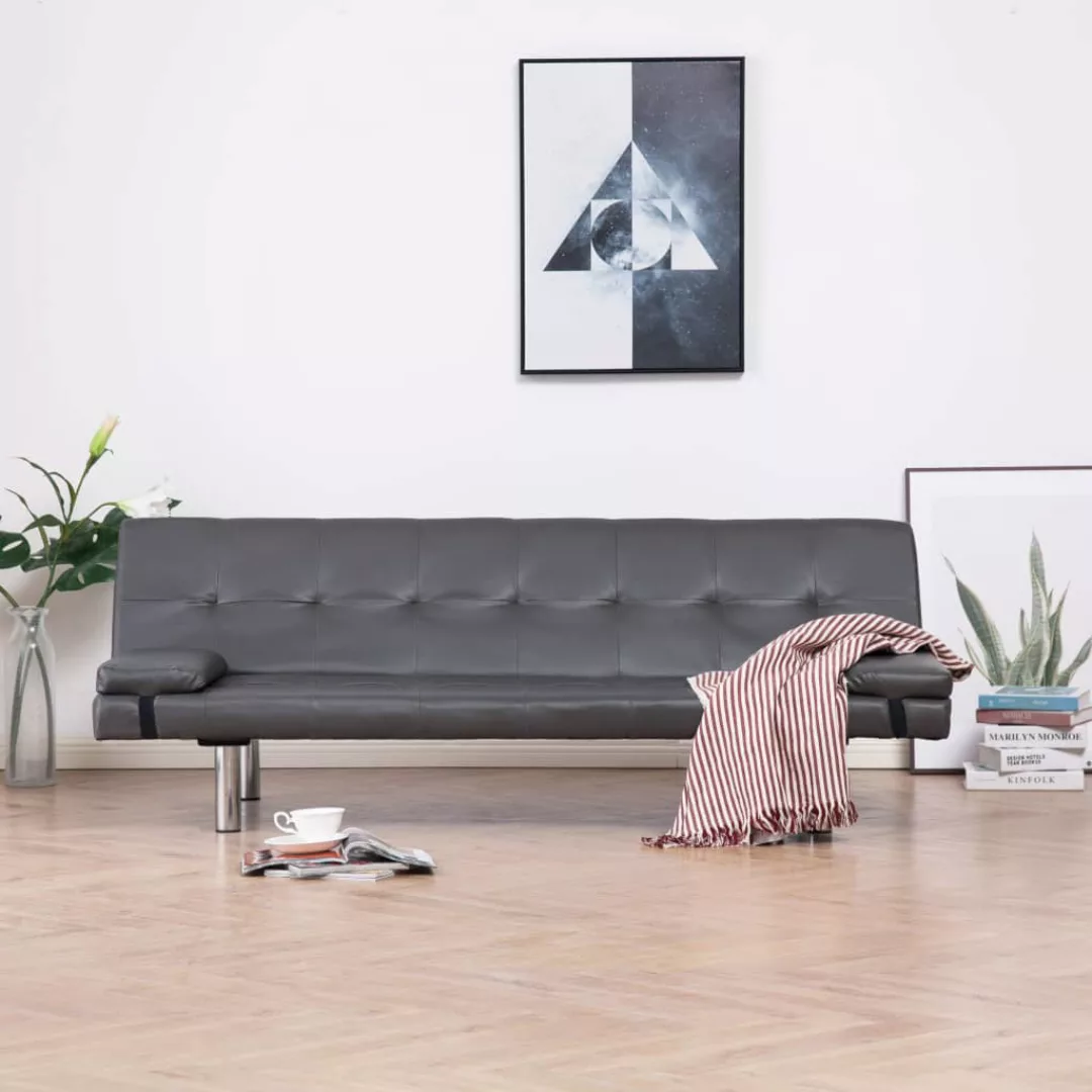 Schlafsofa Mit Zwei Kissen Grau Kunstleder günstig online kaufen