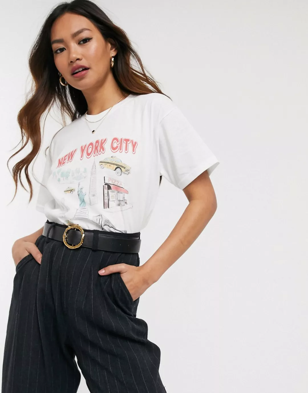 Daisy Street – Übergroßes T-Shirt mit New York-Print-Neutral günstig online kaufen