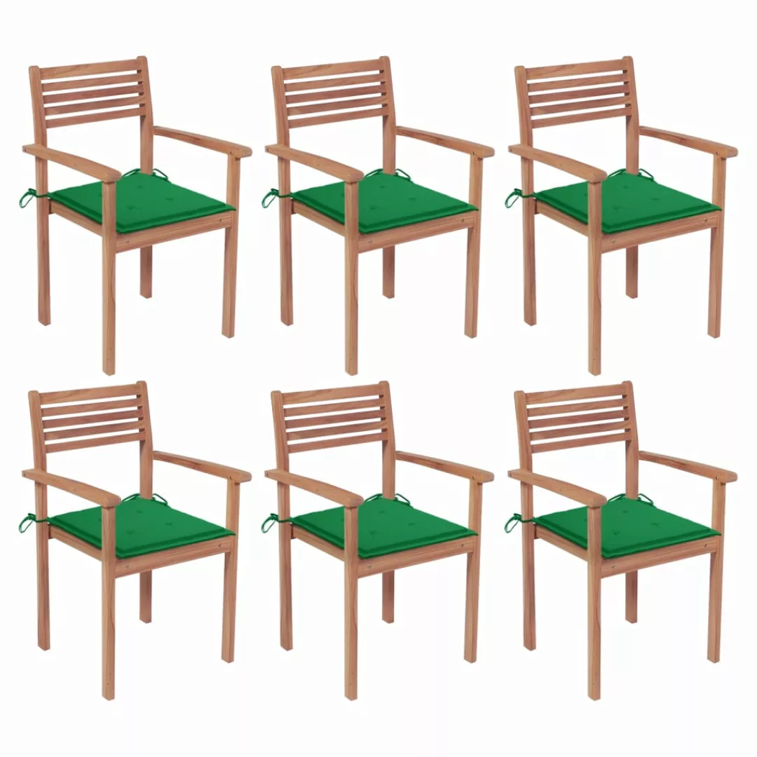 Stapelbare Gartenstühle Mit Kissen 6 Stk. Massivholz Teak günstig online kaufen