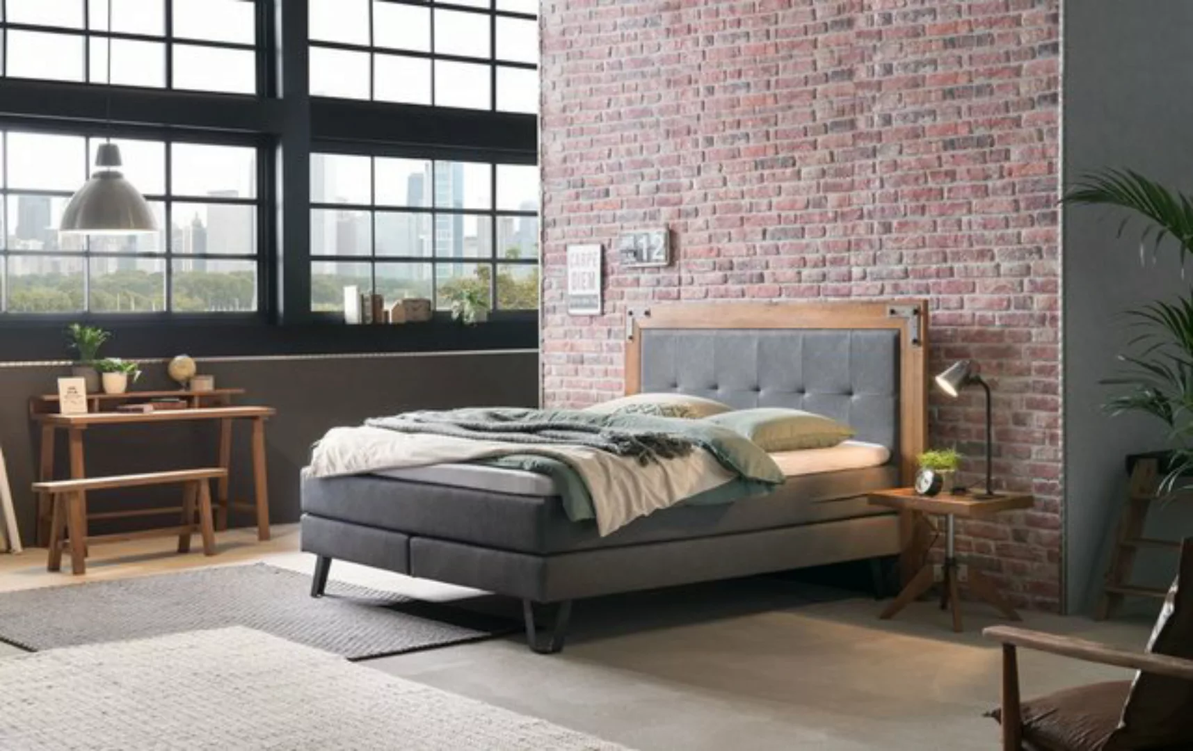 HASENA Boxspringbett Oakland, Boxspringbett, Industrial Look, Kopfteil aus günstig online kaufen