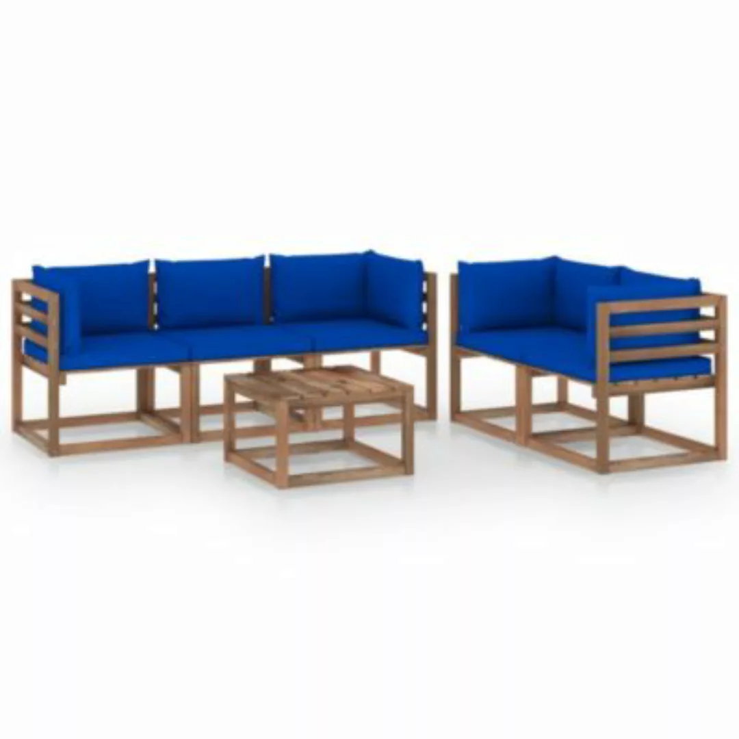 6-tlg. Garten-lounge-set Mit Blauen Kissen günstig online kaufen