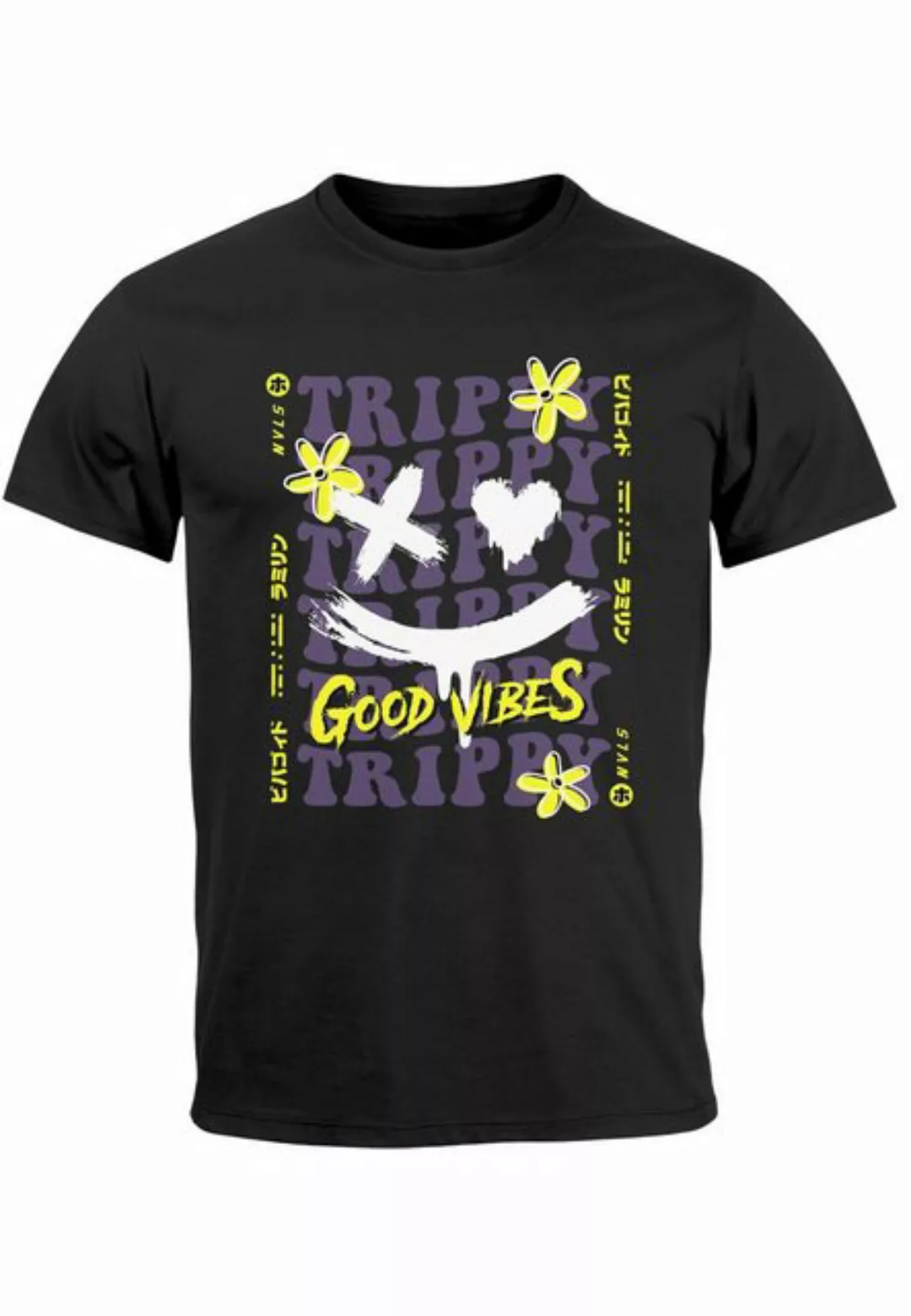 Neverless Print-Shirt Herren T-Shirt Drip Face Print Smile Good Vibes Herz günstig online kaufen