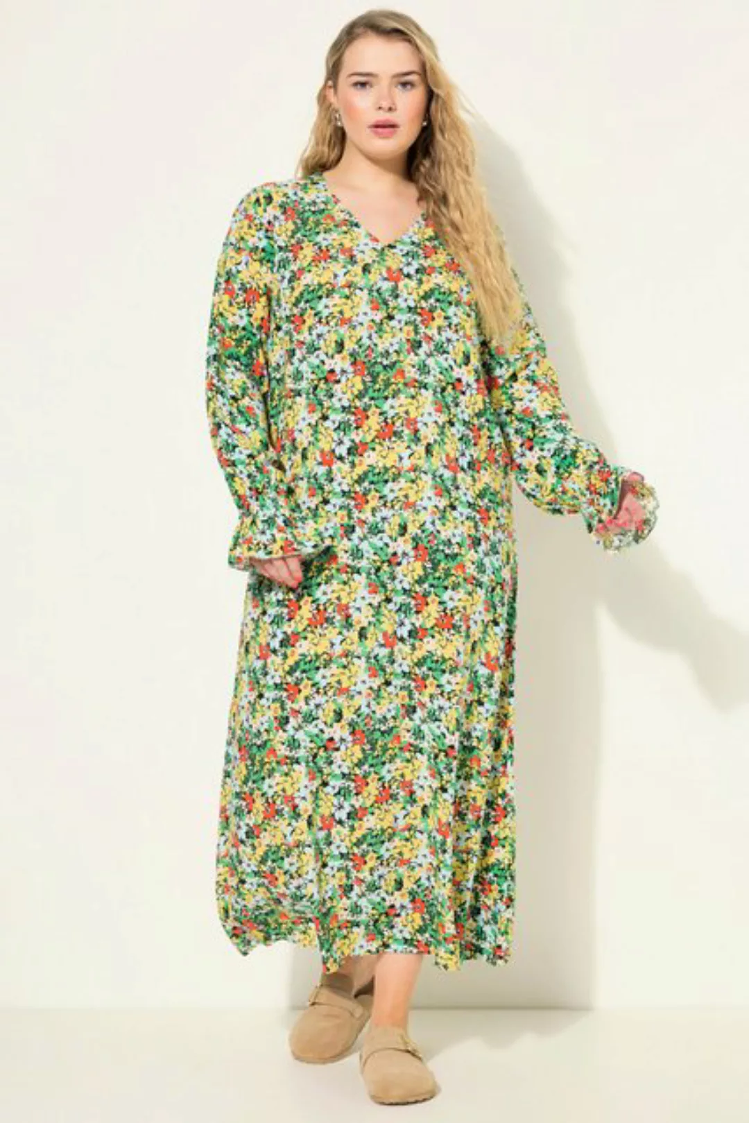 Studio Untold Sommerkleid Maxikleid A-Line Flower Print Langarm günstig online kaufen