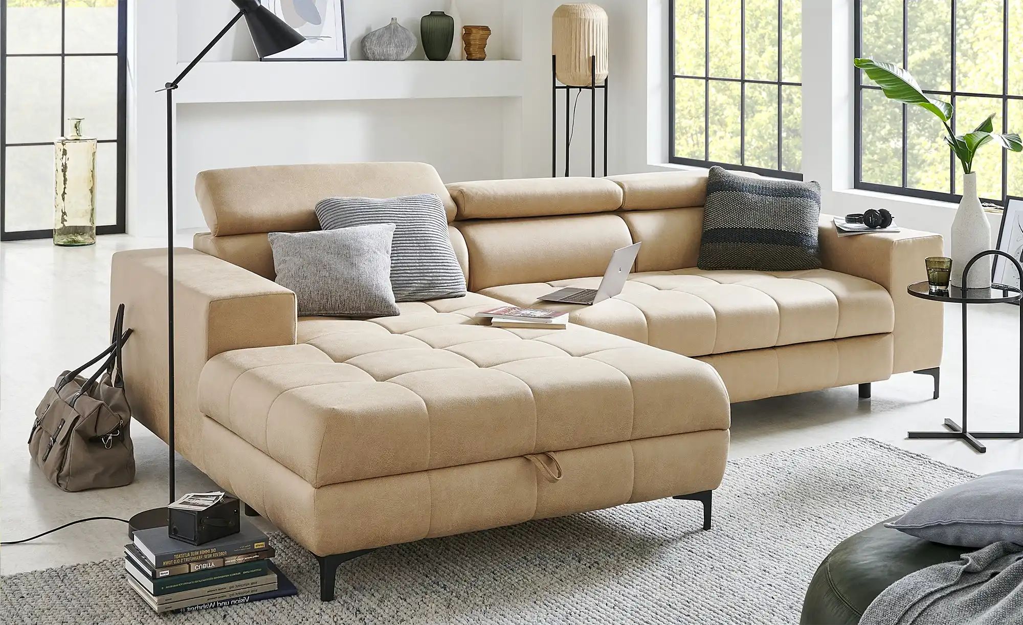 switch Ecksofa aus Mikrofaser Caro ¦ beige ¦ Maße (cm): B: 289 H: 93 T: 175 günstig online kaufen