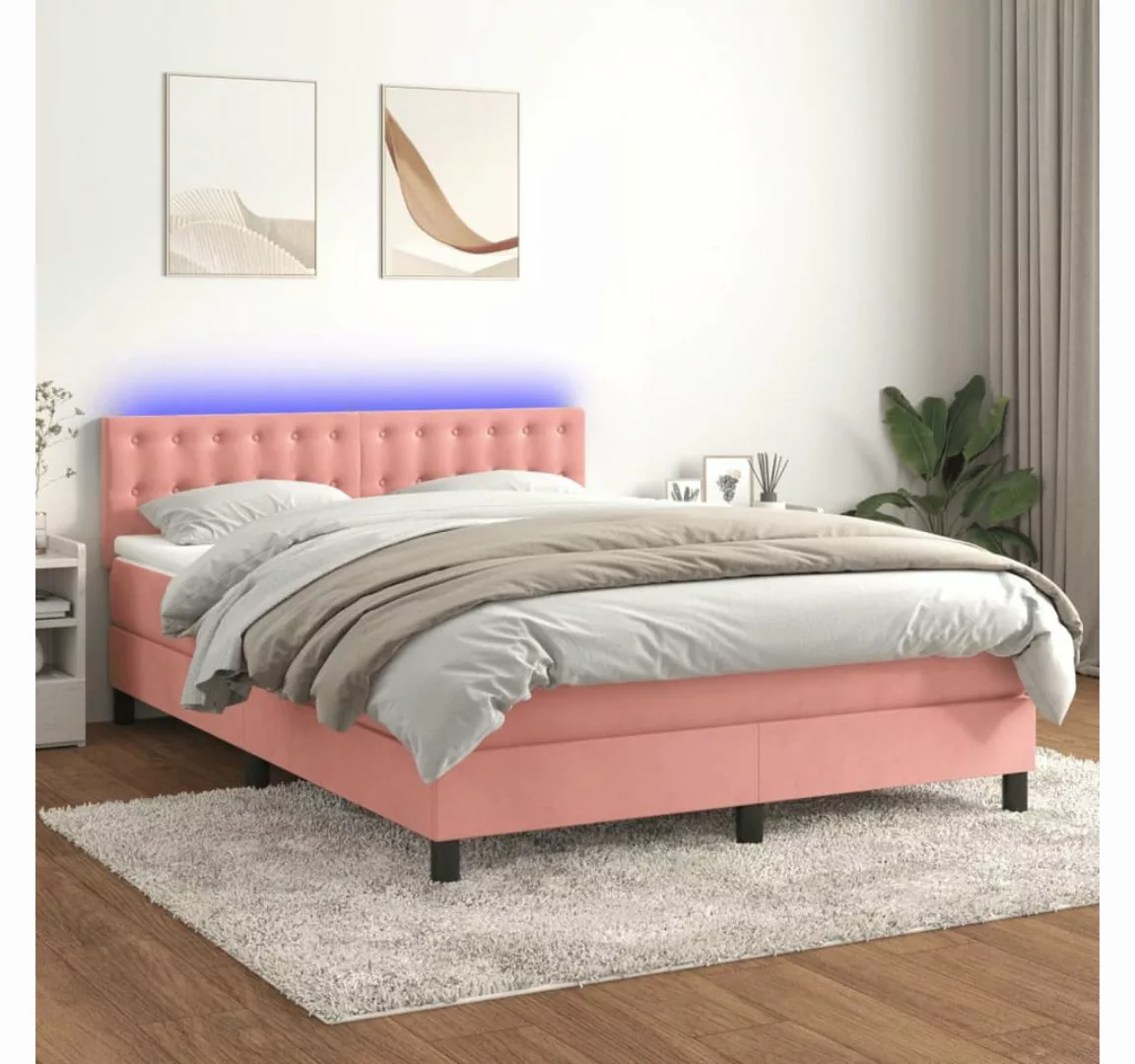 vidaXL Boxspringbett Bett Boxspringbett mit Matratze & LED Samt (140 x 190 günstig online kaufen