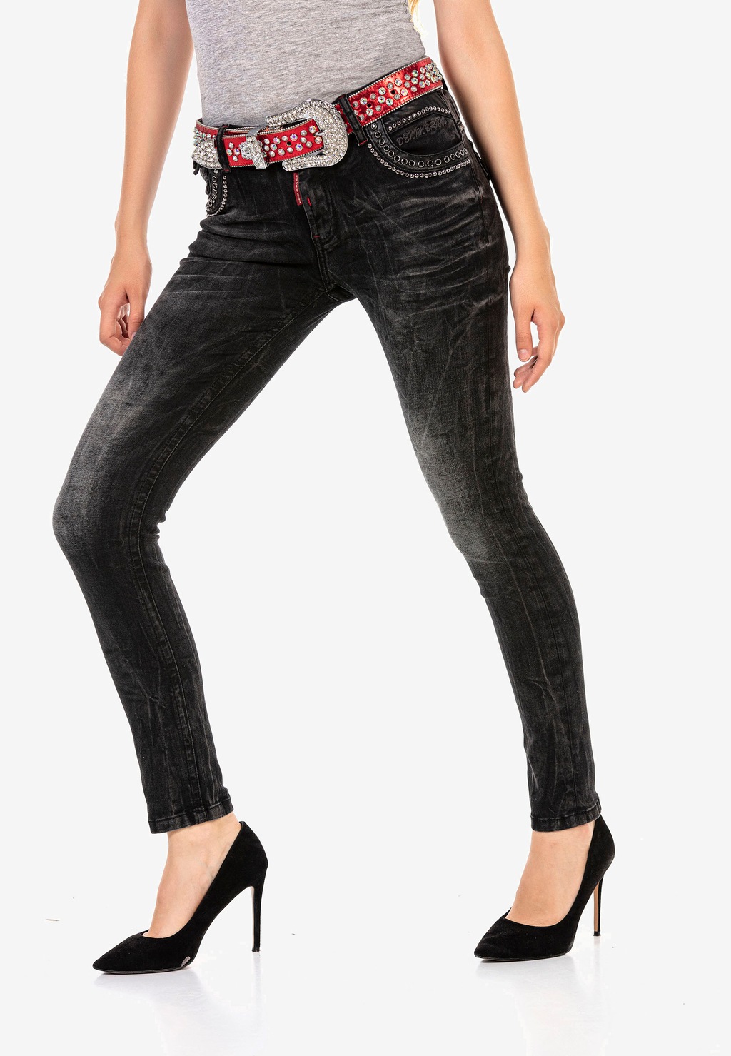 Cipo & Baxx Slim-fit-Jeans mit rockigen Nietendetails günstig online kaufen