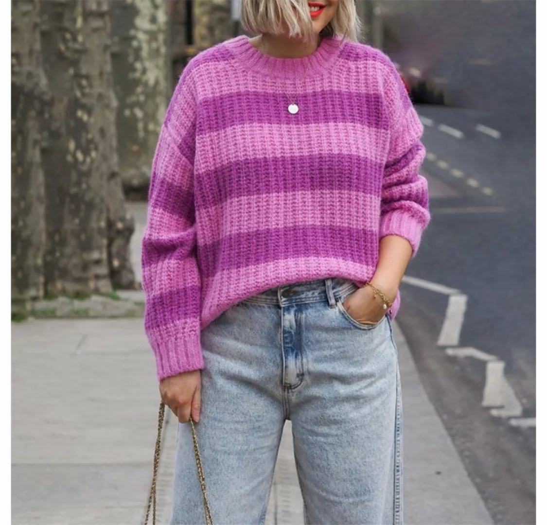 RUZU UG Sweater Pullover Longpullover Kontraststreifen lockeres lässiges Ob günstig online kaufen