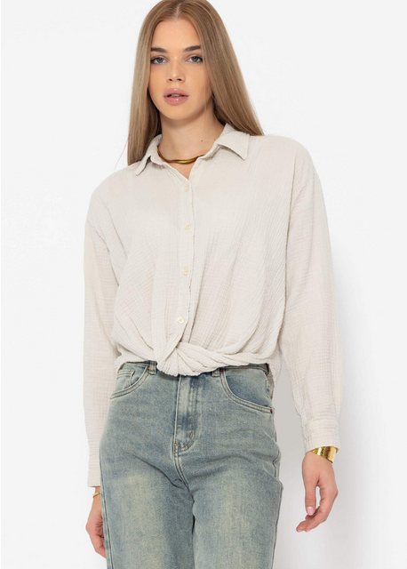 SASSYCLASSY Langarmbluse Oversize Musselin Bluse Damen kurz Langarm Elegant günstig online kaufen