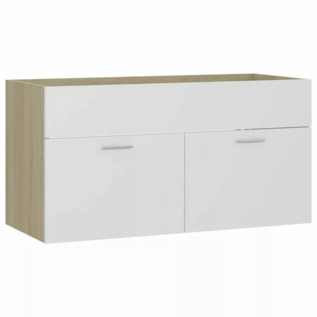 Waschbeckenunterschrank Weiß Und Sonoma 90x38,5x46 Cm Spanplatte günstig online kaufen