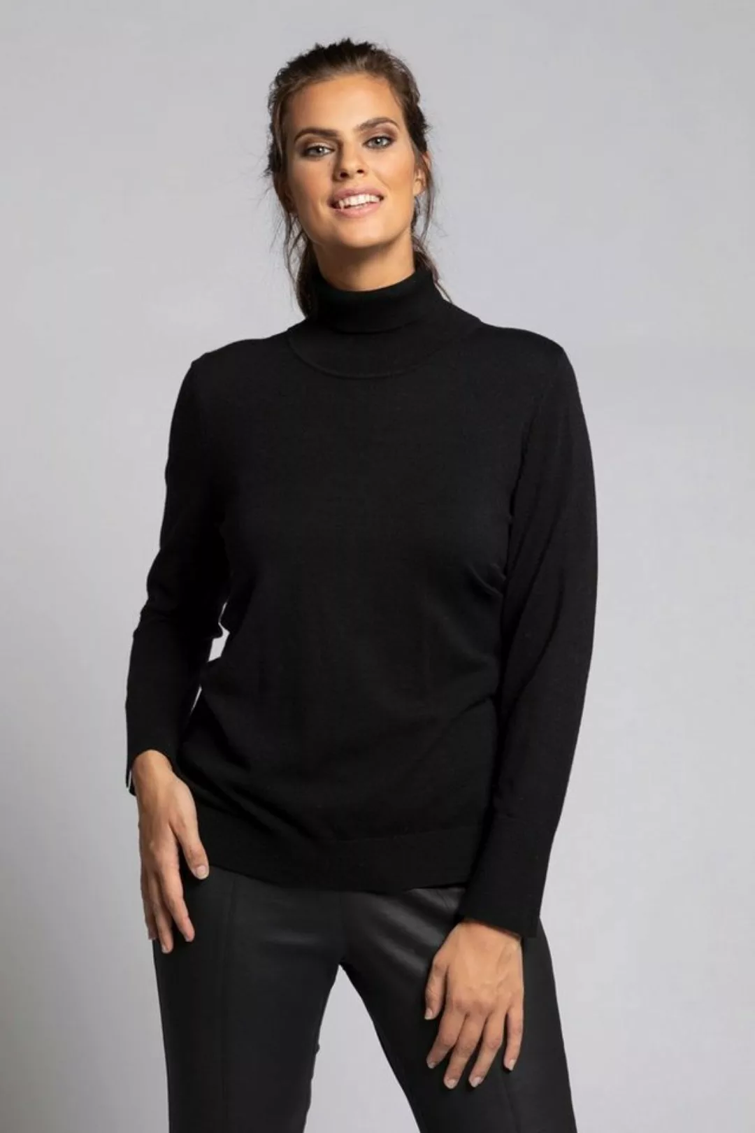 Ulla Popken Strickpullover Rollkragenpullover breite Rippbündchen Langarm günstig online kaufen