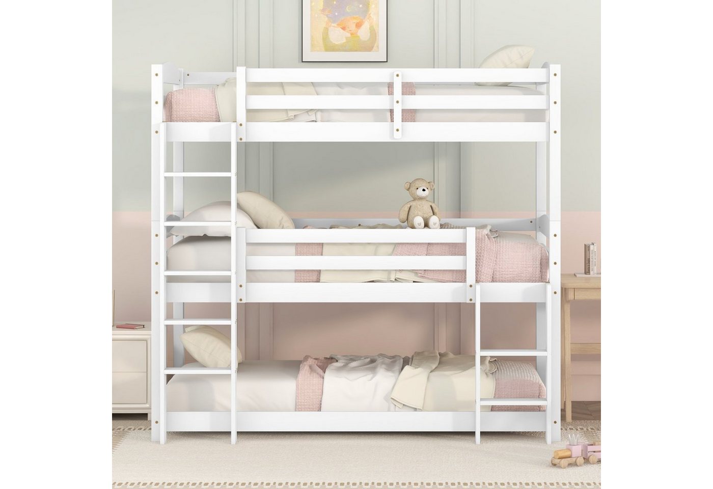 FUROKOY Etagenbett kinder etagenbett für 3 kinder, Massivholz (Kiefer) (Hei günstig online kaufen