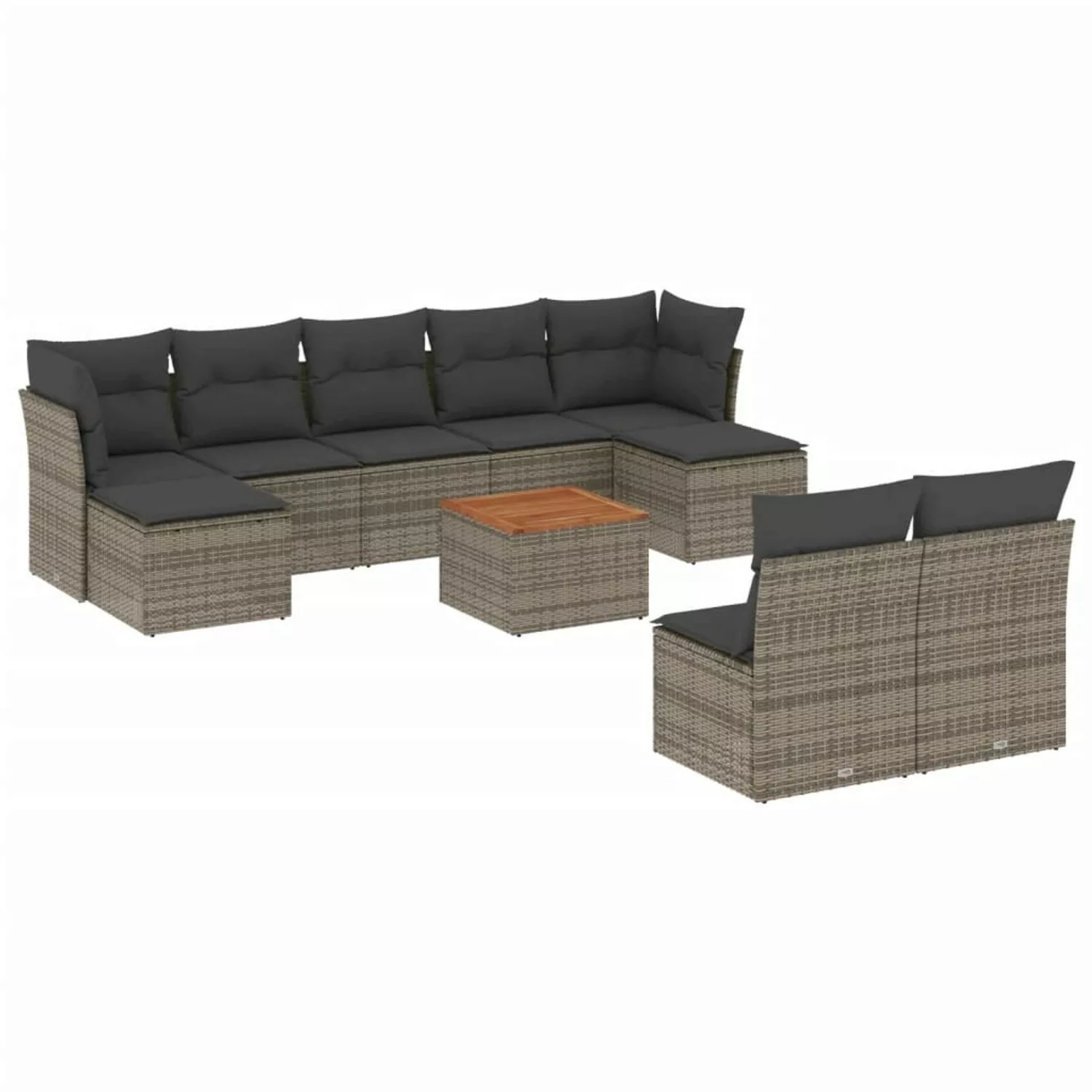 vidaXL 10-tlg Garten-Sofagarnitur mit Kissen Grau Poly Rattan Modell 55 günstig online kaufen