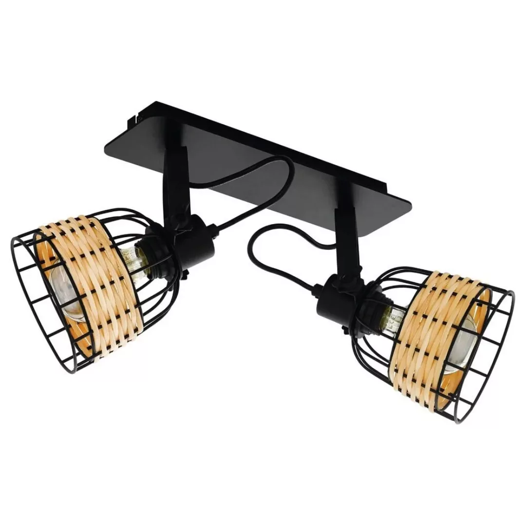 Deckenspot Anwick 1 Stahl/Rattan, zweiflammig günstig online kaufen