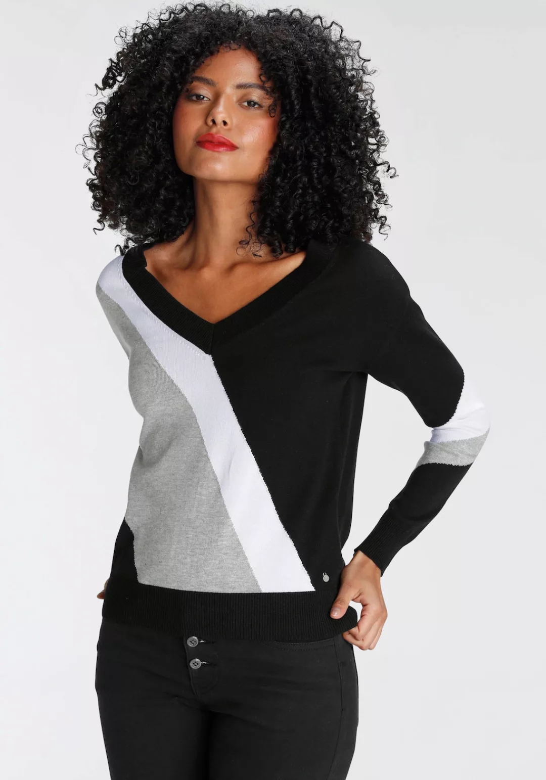 AJC Streifenpullover mit trendigem Diagonal-Colourblocking günstig online kaufen