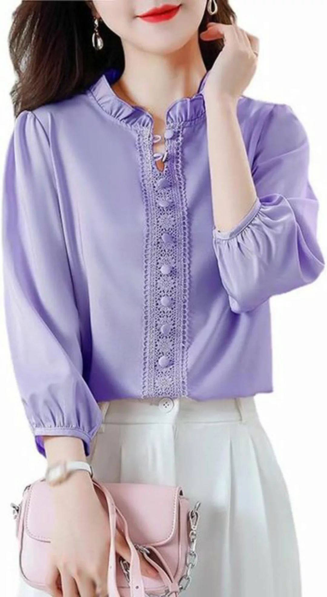 KIKI Langarmhemd Damen-Bluse mit Rüschenkragen, Spitze, elegant günstig online kaufen