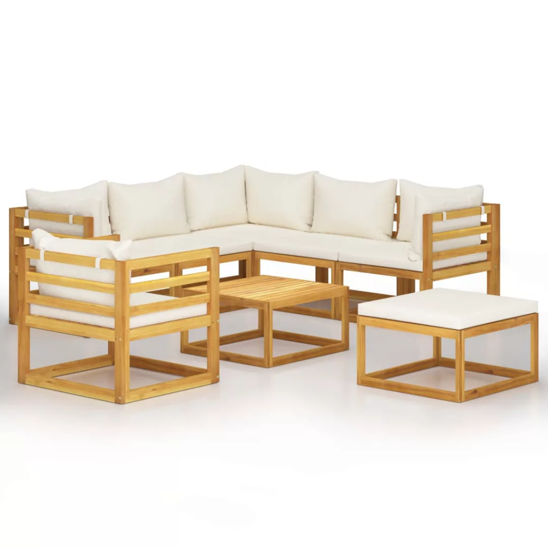 8-tlg. Garten-lounge-set Mit Auflagen Creme Massivholz Akazie günstig online kaufen