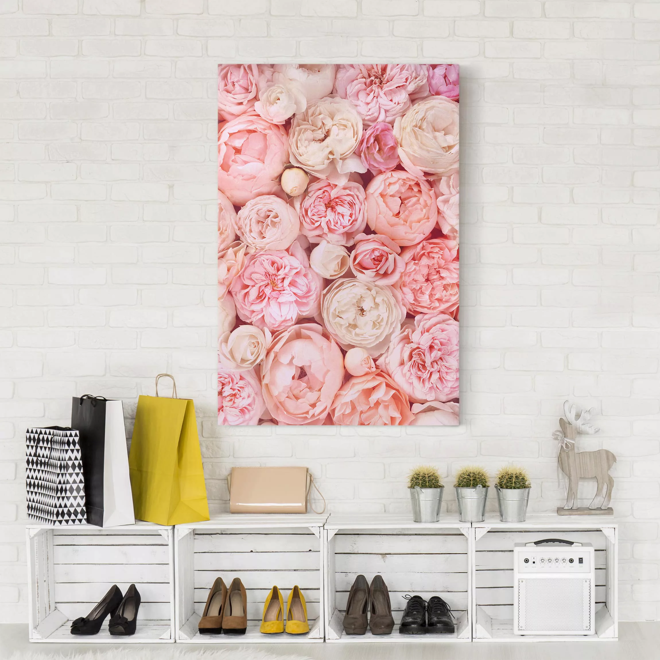 Leinwandbild Blumen - Hochformat Rosen Rosé Koralle Shabby günstig online kaufen