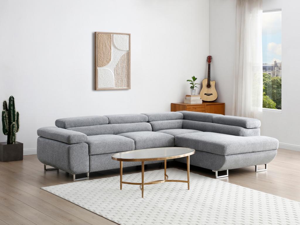 Ecksofa mit Schlaffunktion - Ecke rechts - Strukturstoff - Grau - NURAZIO günstig online kaufen