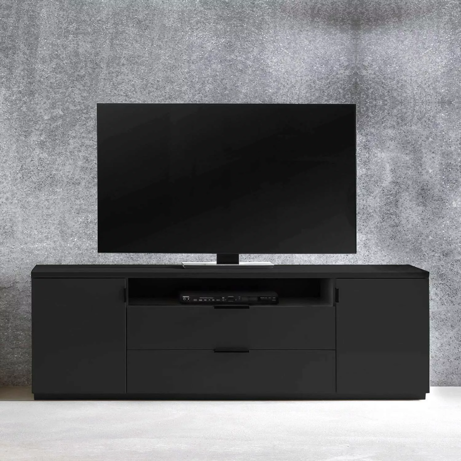 Wohnzimmer Lowboard schwarz170 cm MODESTO-52 mit Metall Griffen in schwarz, günstig online kaufen