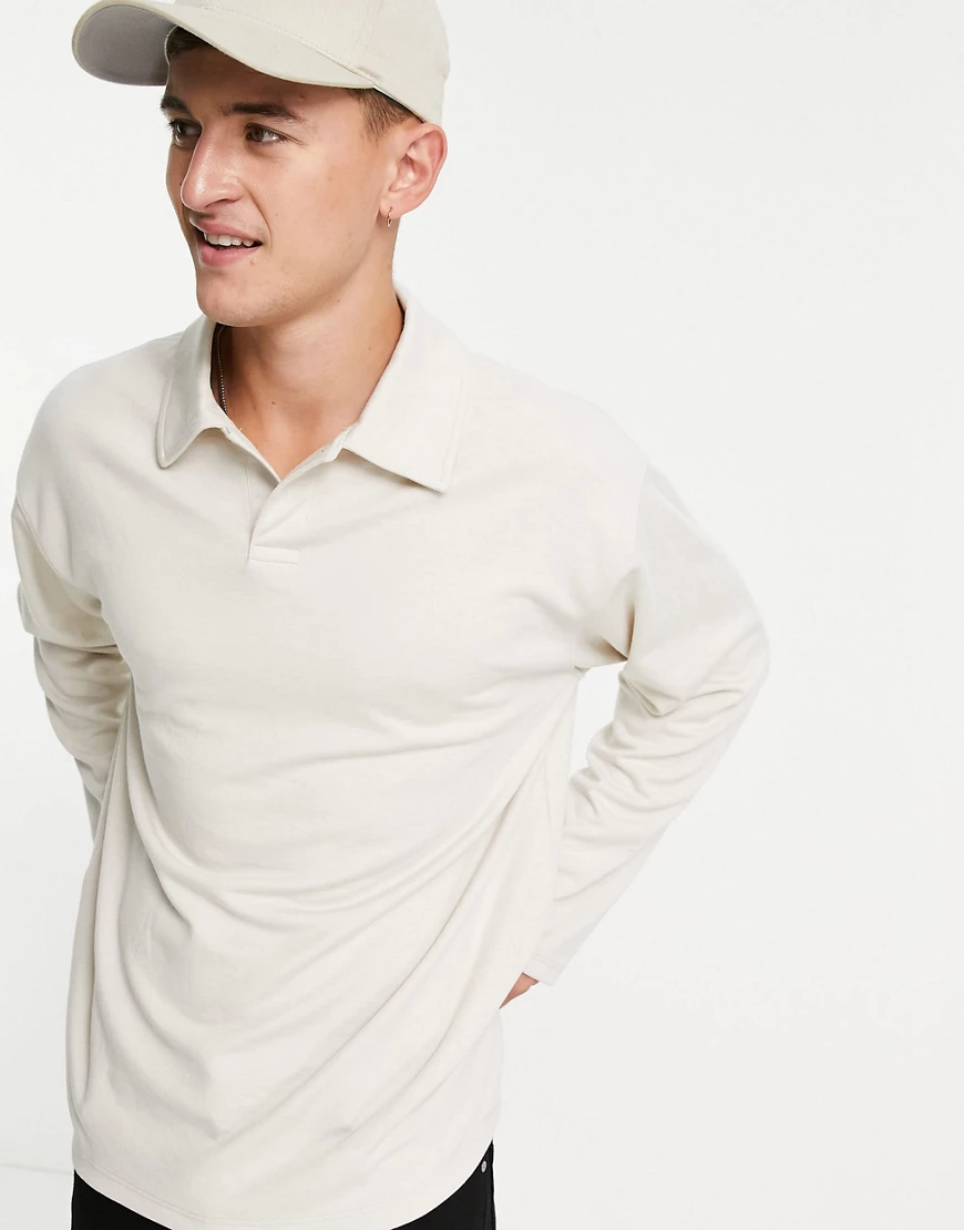 Topman – Geknöpftes Polohemd in Stein-Neutral günstig online kaufen