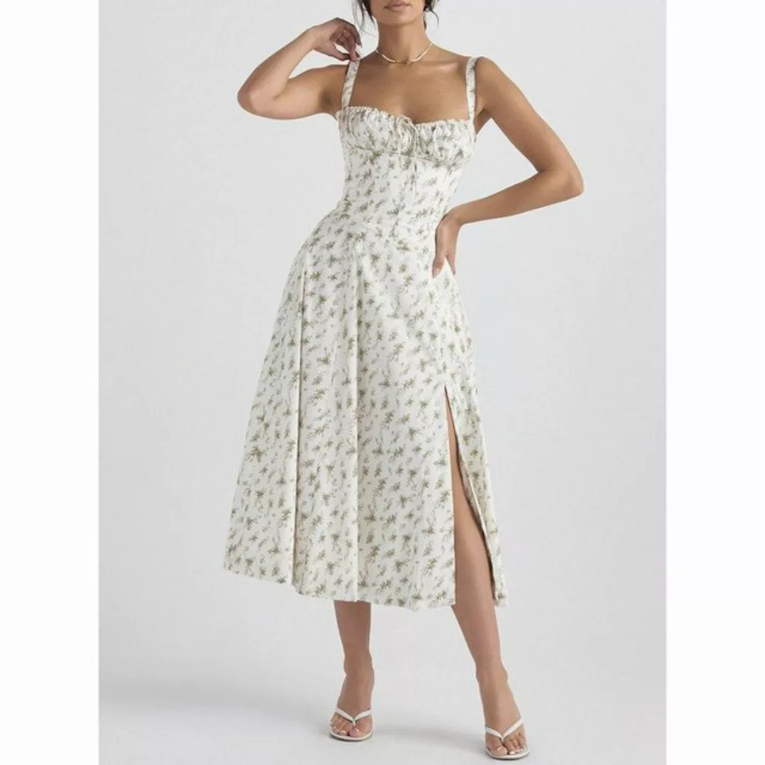 ZWY Strandkleid Damen Bedrucktes Kleid Strapskleid Sommerkleid Midikleid Sc günstig online kaufen
