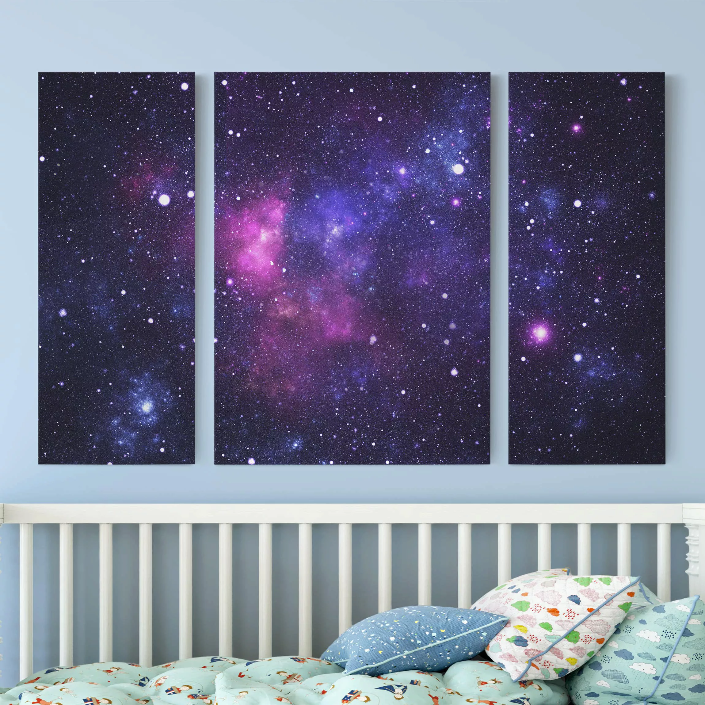 3-teiliges Leinwandbild Kinderzimmer - Querformat Galaxie günstig online kaufen