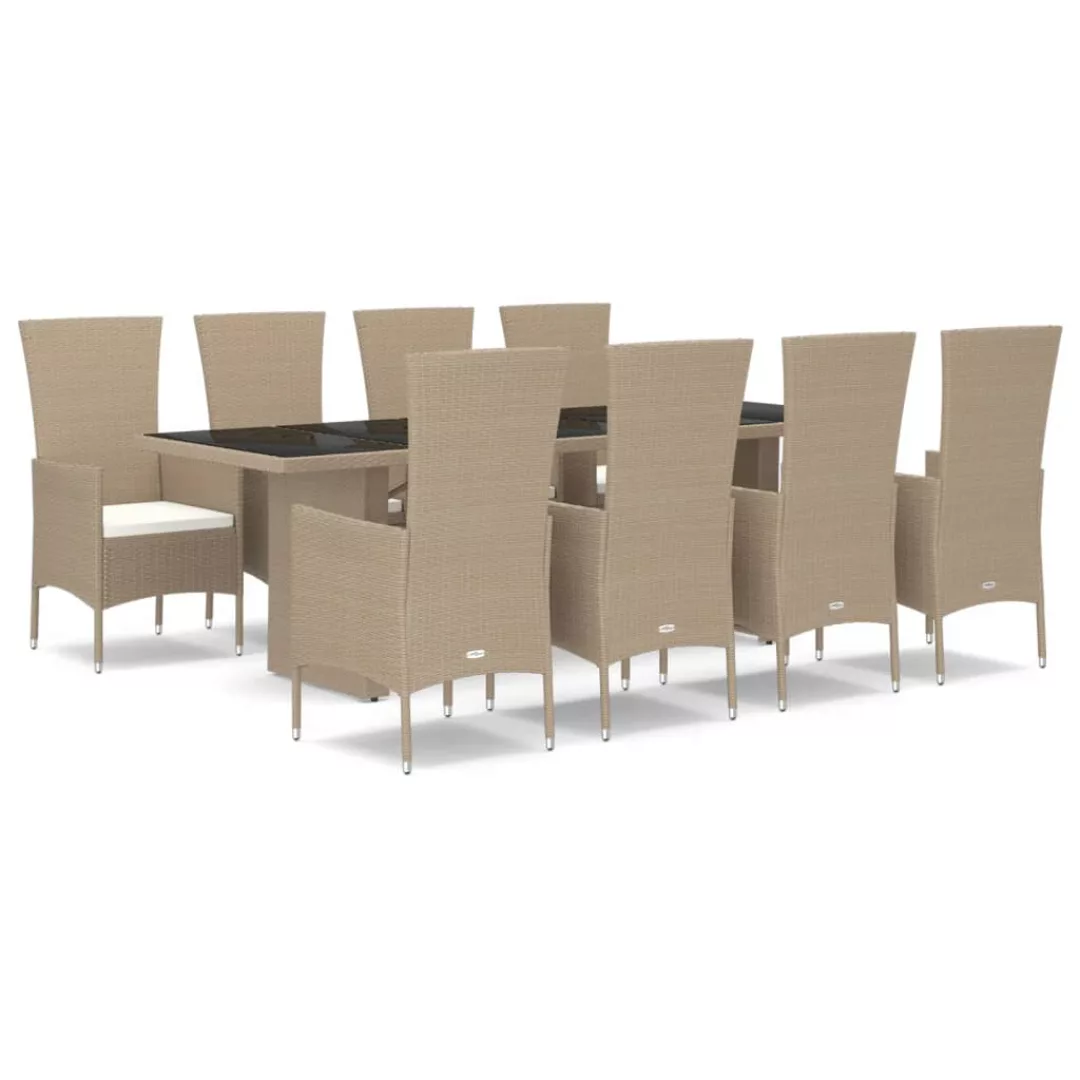 Vidaxl 9-tlg. Garten-essgruppe Mit Kissen Beige Poly Rattan günstig online kaufen