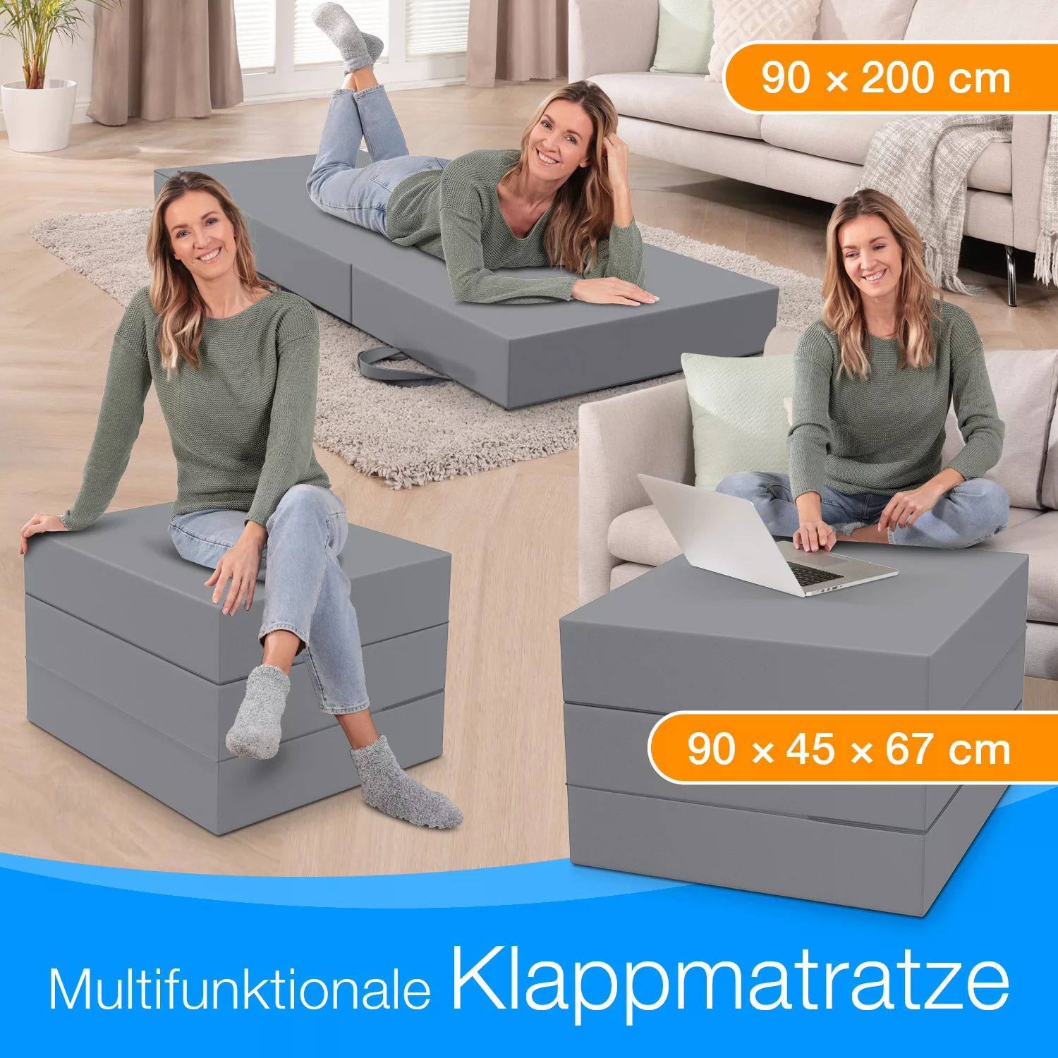 Bestschlaf Klappmatratze Gästematratze, 90x200x15 cm, grau günstig online kaufen