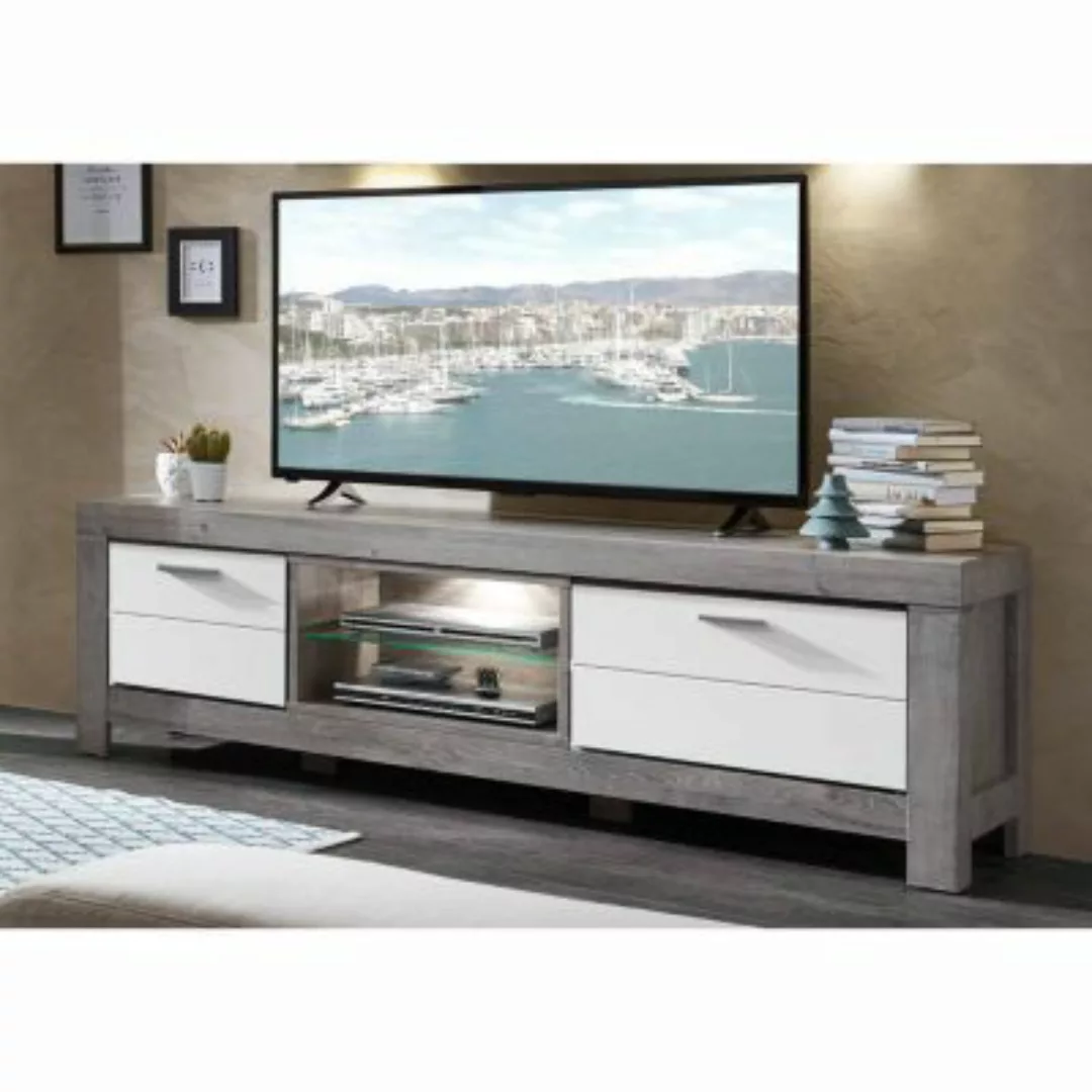 Lomadox TV-Lowboard Fernsehtisch in weiß matt und Haveleiche Nb. GRONAU-55 günstig online kaufen