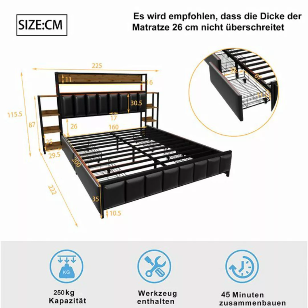 Ulife Polsterbett Doppelbett Jugendbett Eisenbett Stauraumbett mit LED-Bele günstig online kaufen