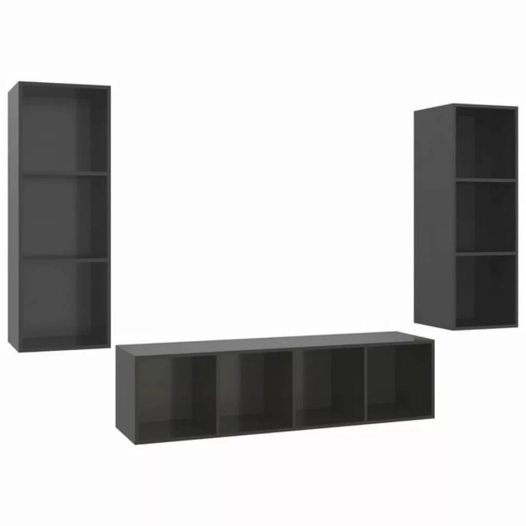 vidaXL TV-Schrank 3-tlg TV-Schrank-Set Hochglanz-Grau Spanplatte günstig online kaufen