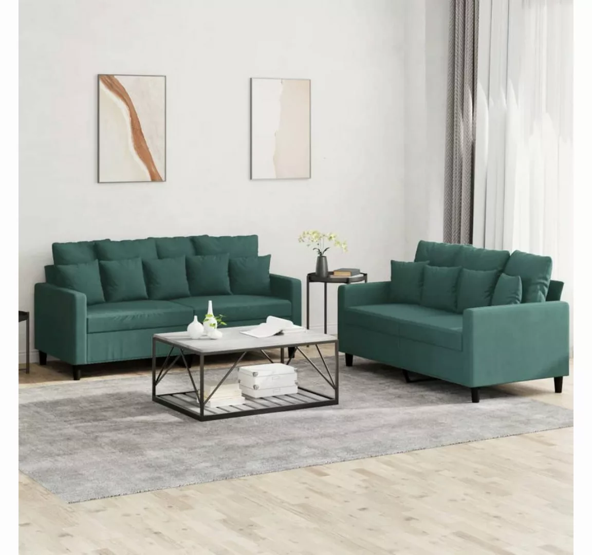 vidaXL Sofa Sofagarnitur Set mit Kissen Samt, 2-tlg., Grün günstig online kaufen