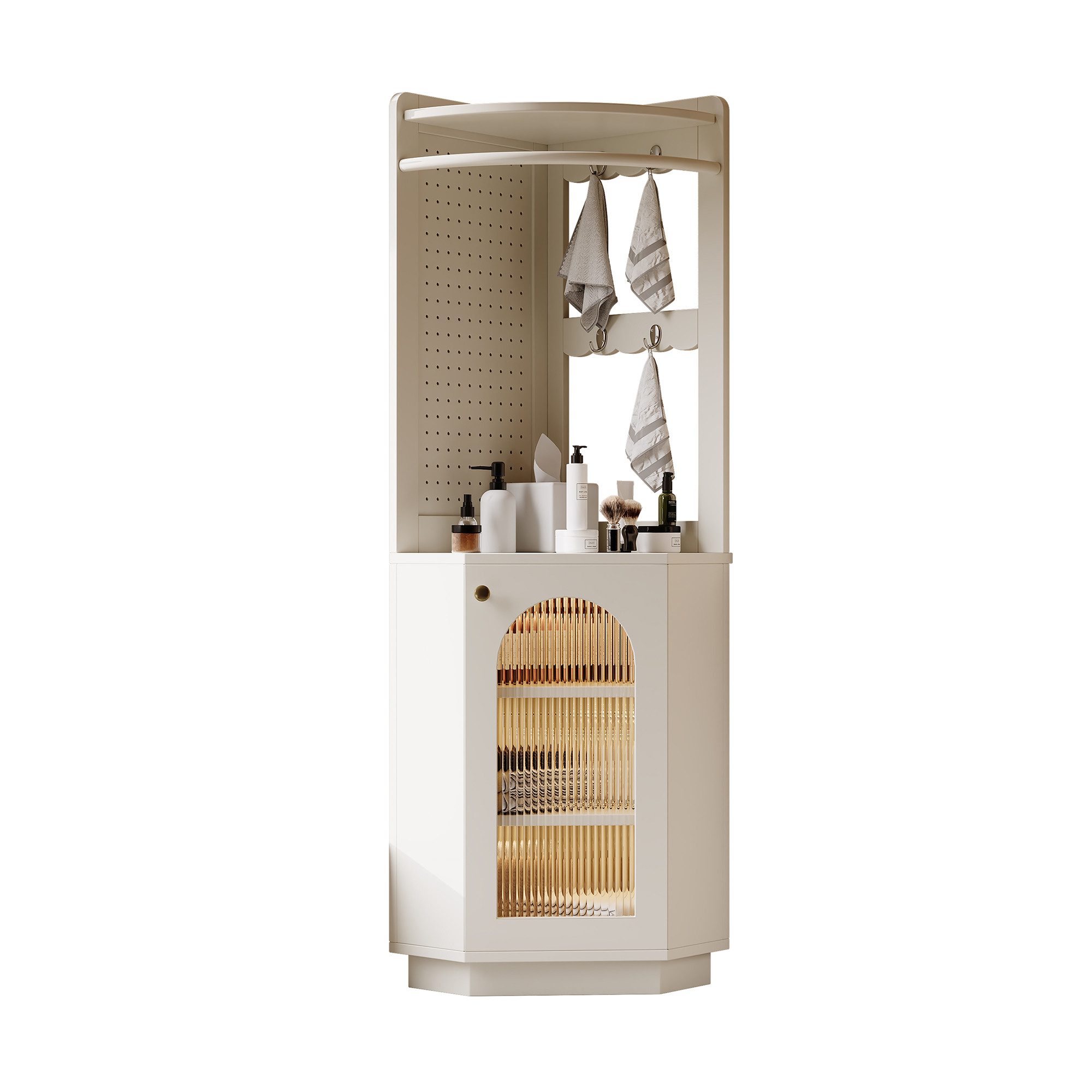 MODFU Highboard Badschrank mit Lichtleiste (Badmöbel, günstig online kaufen