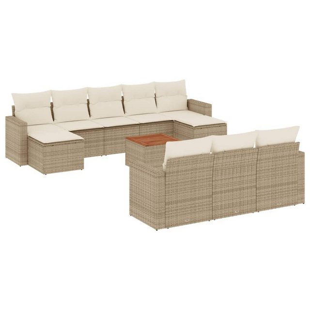 vidaXL Sofaelement 11-tlg. Garten-Sofagarnitur mit Kissen Beige Poly Rattan günstig online kaufen