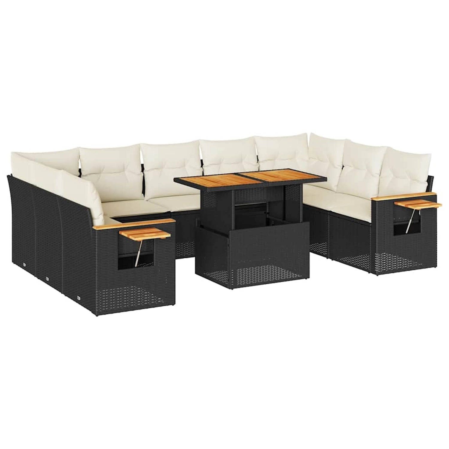vidaXL 10-Tlg Garten-Sofagarnitur mit Kissen Schwarz Poly Rattan 3327640 günstig online kaufen
