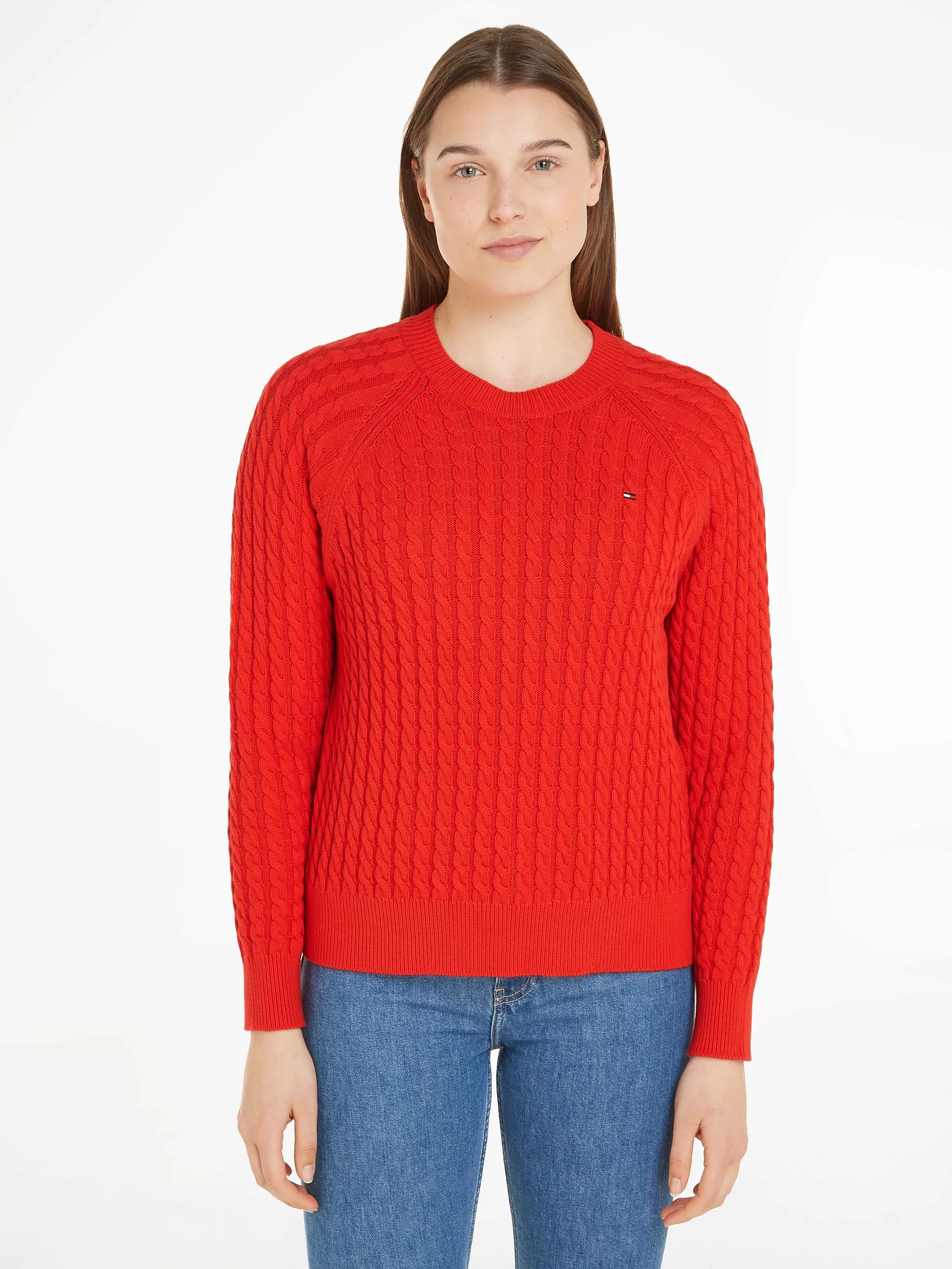 Tommy Hilfiger Rundhalspullover CO CABLE C-NK SWEATER mit Zopfmuster günstig online kaufen