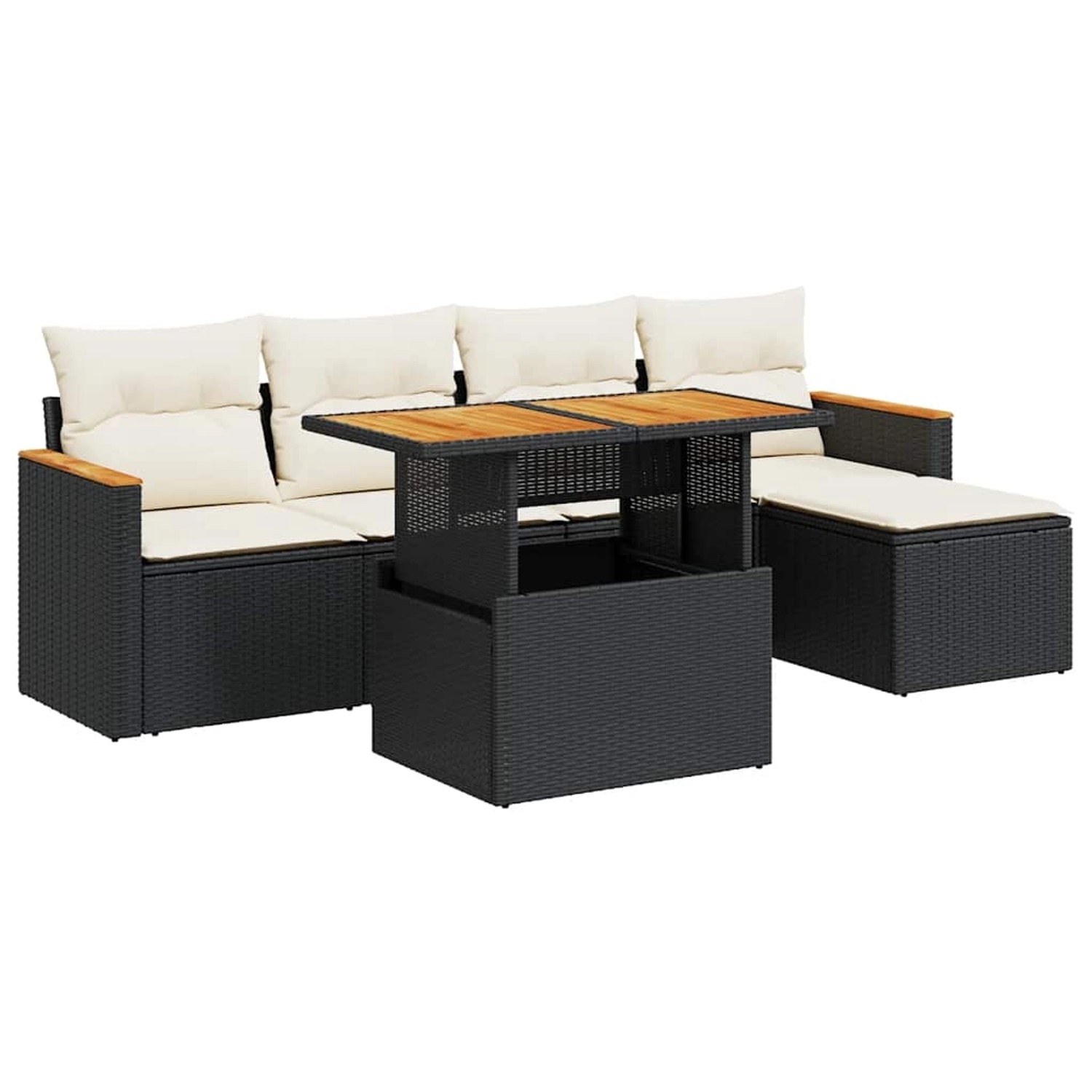 vidaXL 6-Tlg Garten-Sofagarnitur mit Kissen Schwarz Poly Rattan 3327472 günstig online kaufen