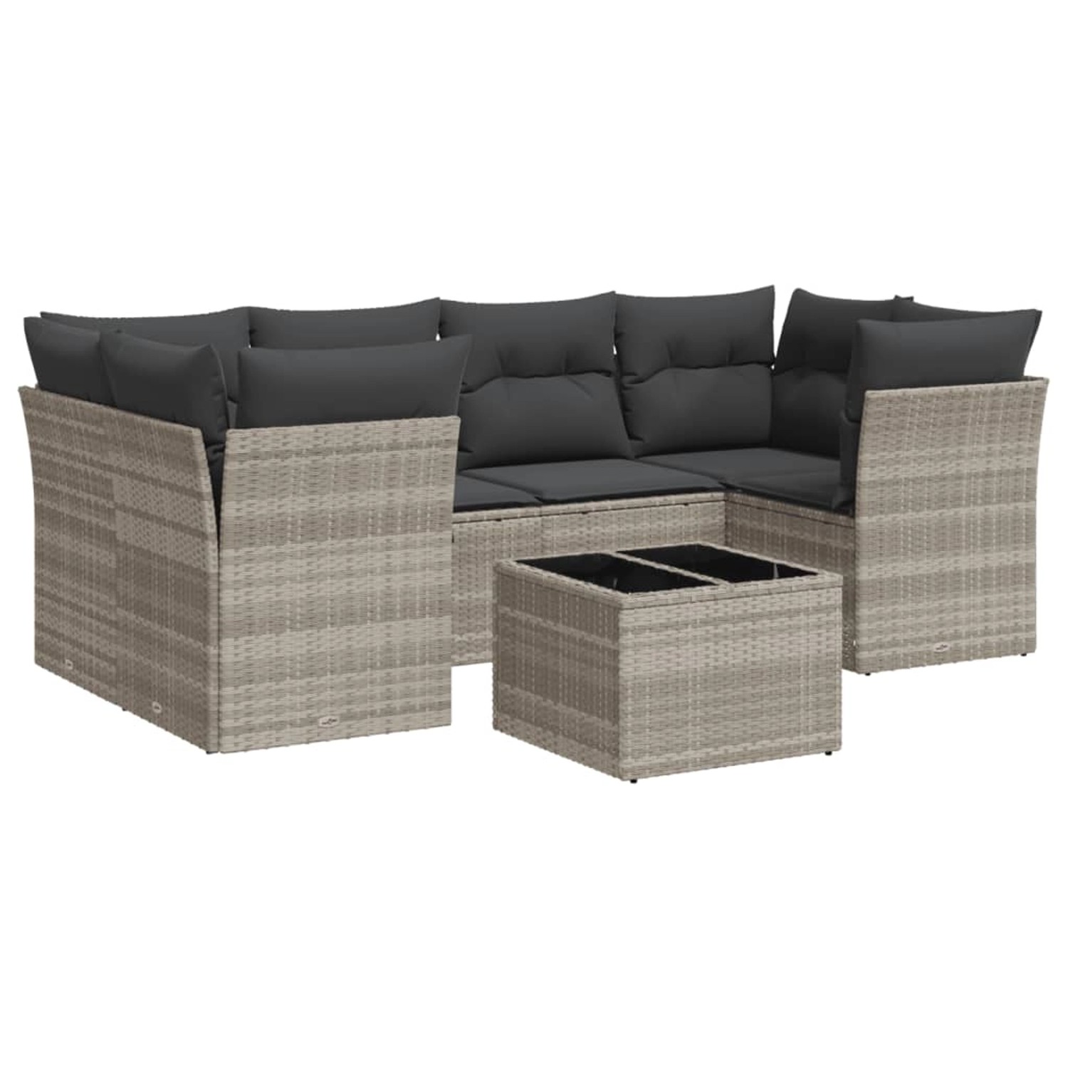 vidaXL 7-Tlg Garten-Sofagarnitur mit Kissen Hellgrau Poly Rattan 3217272 günstig online kaufen