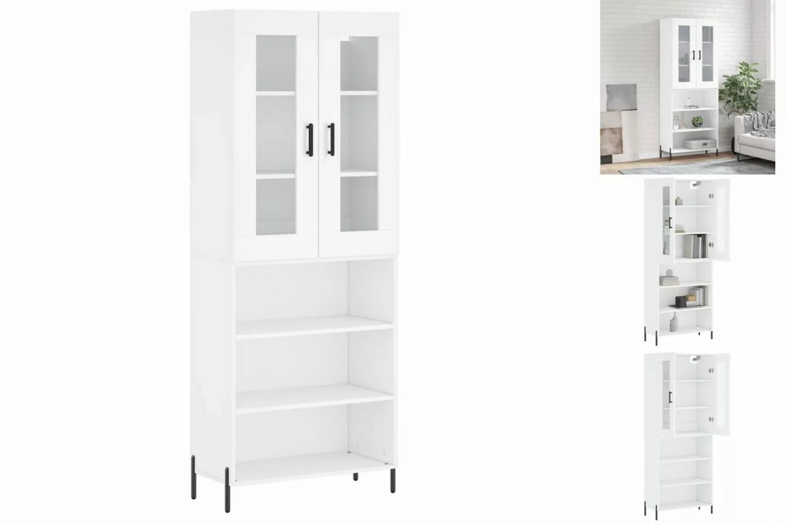 vidaXL Vitrine Highboard Weiß 69,5x34x180 cm Spanplatte Glas Vitrine günstig online kaufen