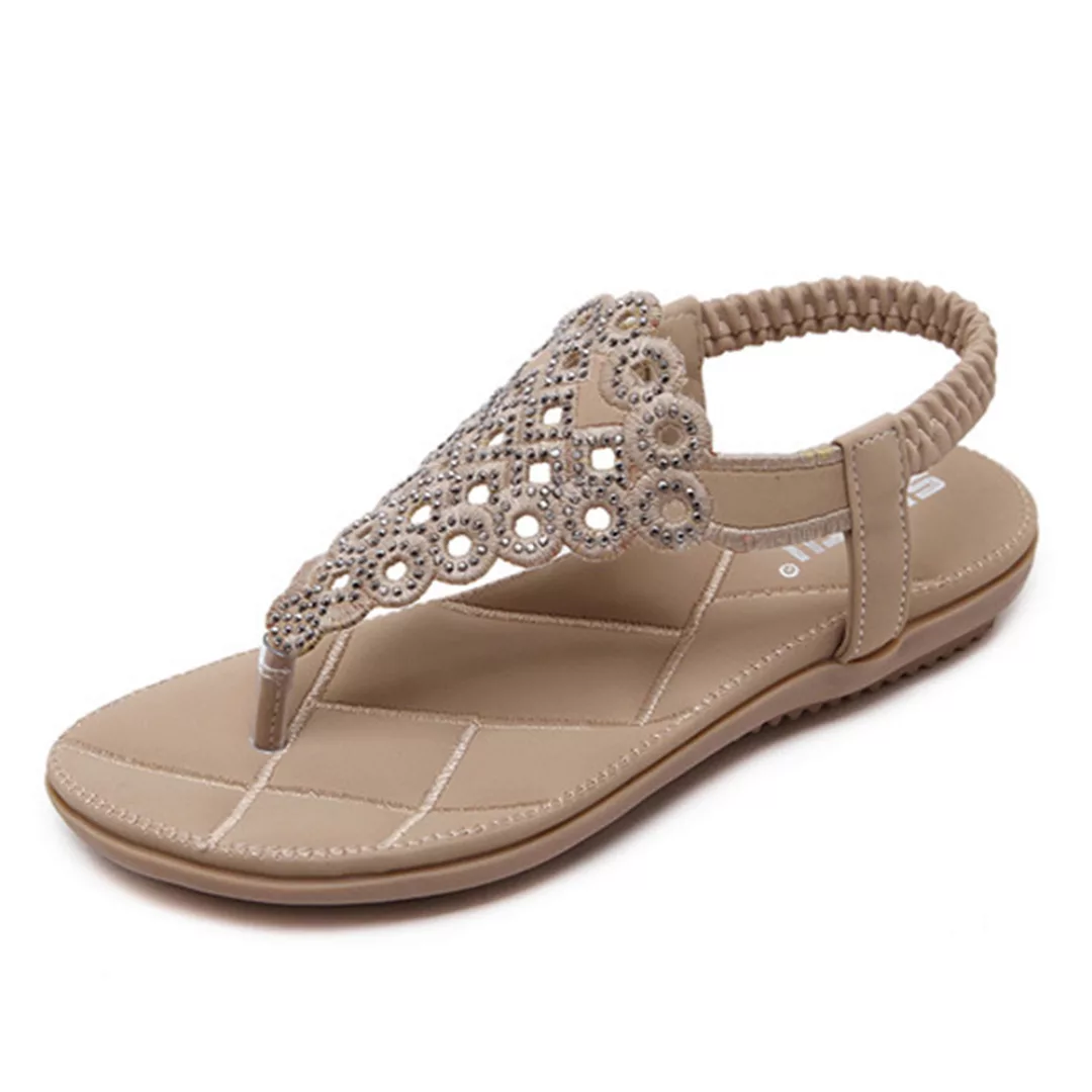 Damen Bohemia Beach Strass Hohlclip Toe Flat Sandalen günstig online kaufen