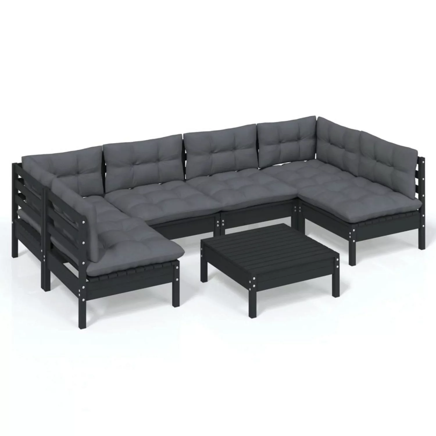 7-tlg. Garten-lounge-set Mit Kissen Schwarz Kiefer Massivholz günstig online kaufen