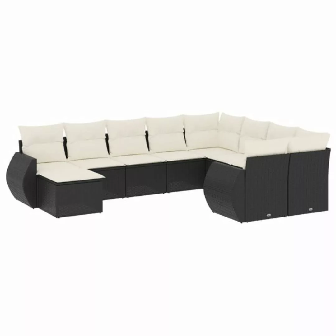 vidaXL Sofaelement 10-tlg. Garten-Sofagarnitur mit Kissen Schwarz Poly Ratt günstig online kaufen